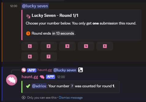 Lucky Seven Round Message