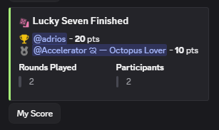Lucky Seven Game End Message