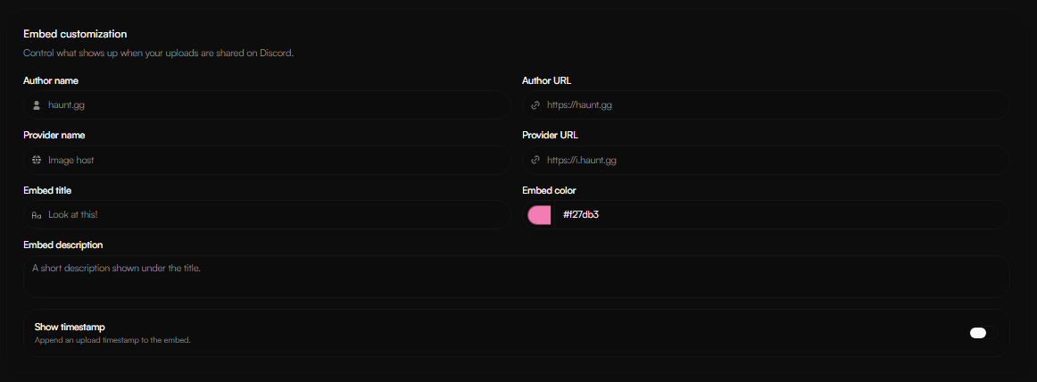 Image Host Embed Customization